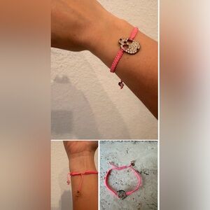 Pink Braided Adjustable Skull Bracelet | Crystal Beaded Gothic Punk Jewelry